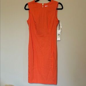 Calvin Klein Orange Polka Dot Midi Sheath Dress